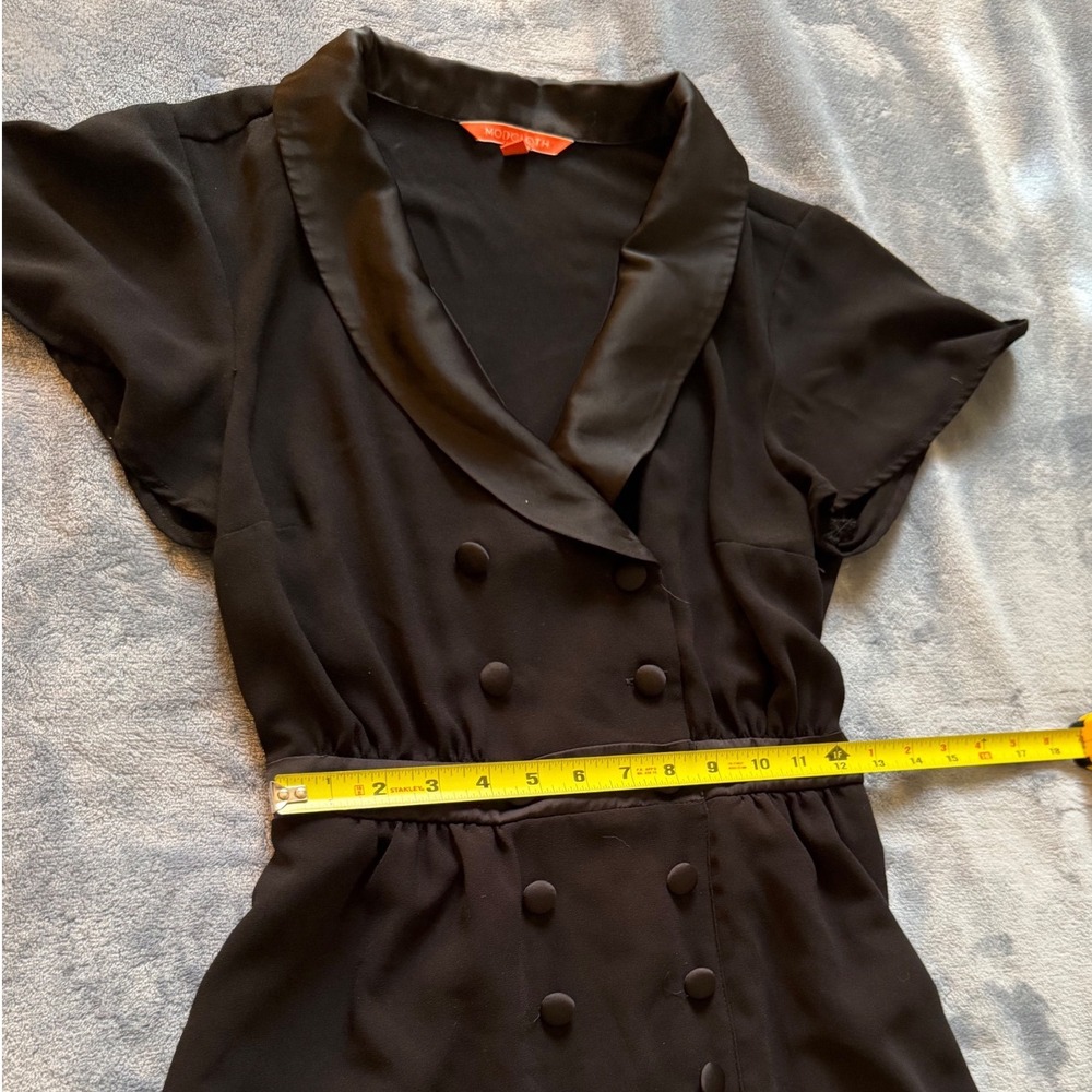 ModCloth Black Satin Collar Double Breasted Midi Dress Small Tuxedo Style - Picture 7 of 13
